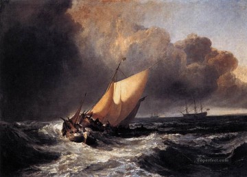 風景 Painting - 強風の海景の中のターナー・ダッチ・ボート